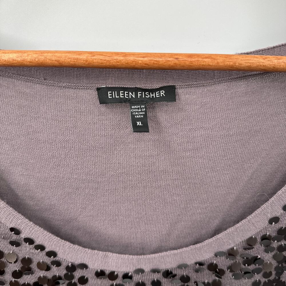 EILEEN FISHER Sequined Fine Merino Knit Lavender Sleeveless Sweater Top // XL - Picture 6 of 11